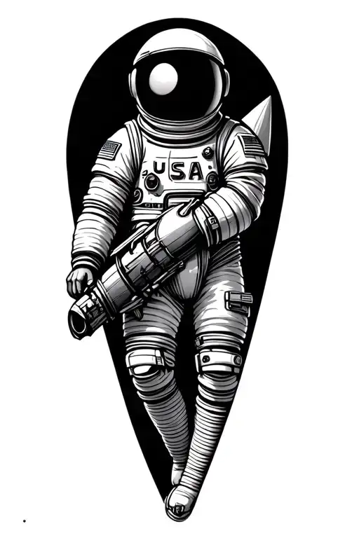 Cute Space Man With Arm Around Usa Rocket Ship