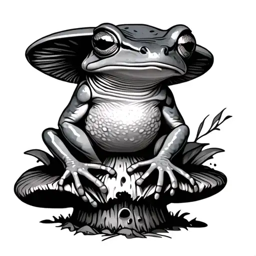 Frog Sitting On Mushroom