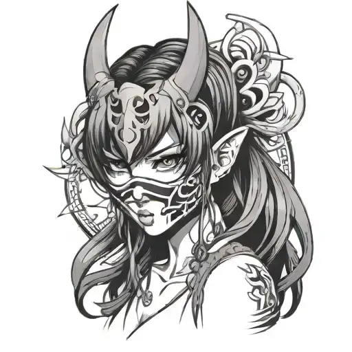 Anime Girl With Oni Mask