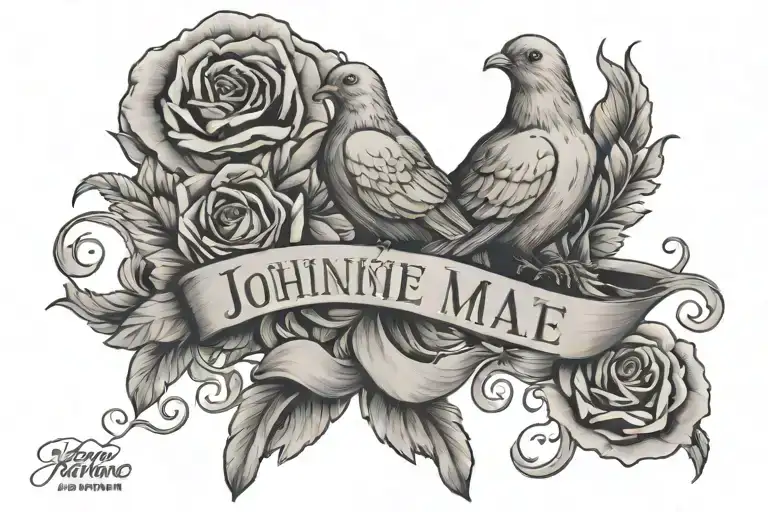 Johnnie Mae Name Tattoo Design With Doves