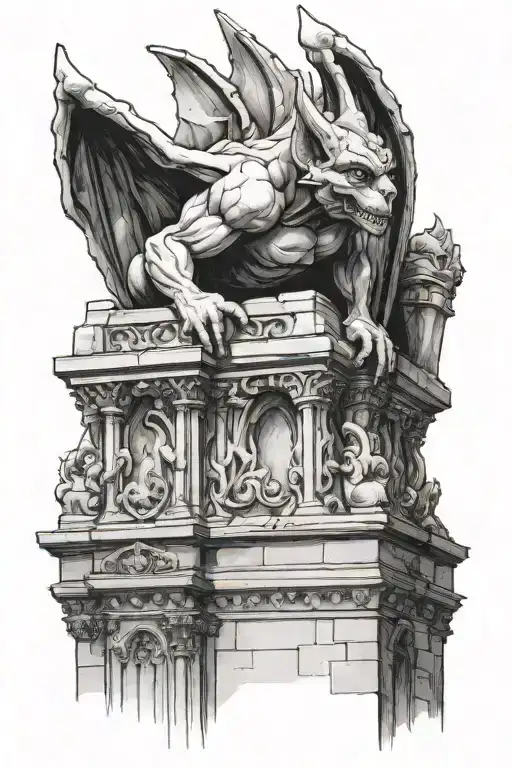 Gargoyle On A Ledge Of A Cathedral Tower