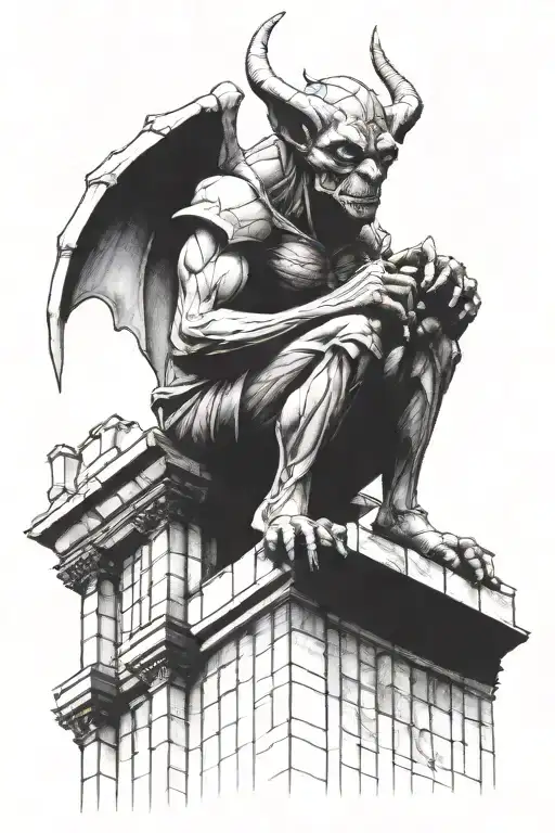 Gargoyle Perched On Cathedral Stained Glass
