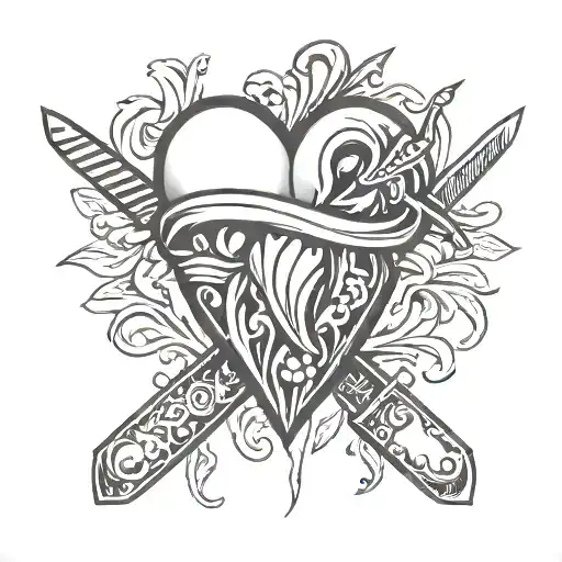 Traditional Heart With Knives Sticking