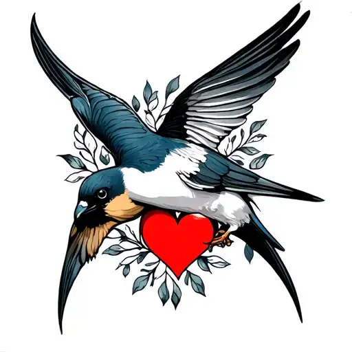 American Traditional Mom With Swallow And Heart