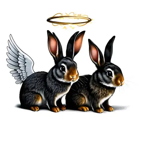 Two Rabbits And One With Wings And A Halo