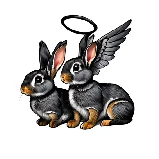 Three Rabbits And One With Wings And A Halo