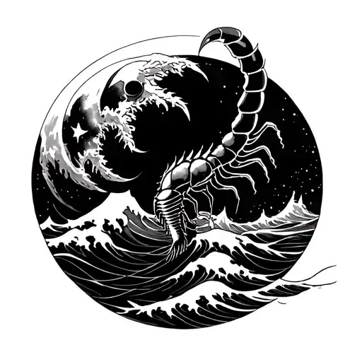 Wind Blowing With Sea Wave With Scorpio Zodiac Sign With Moon Emphasize Wind Blowing Lines