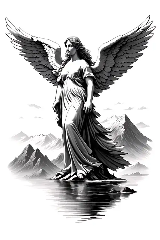Angel With Wings Spread Over Mountains Panorama