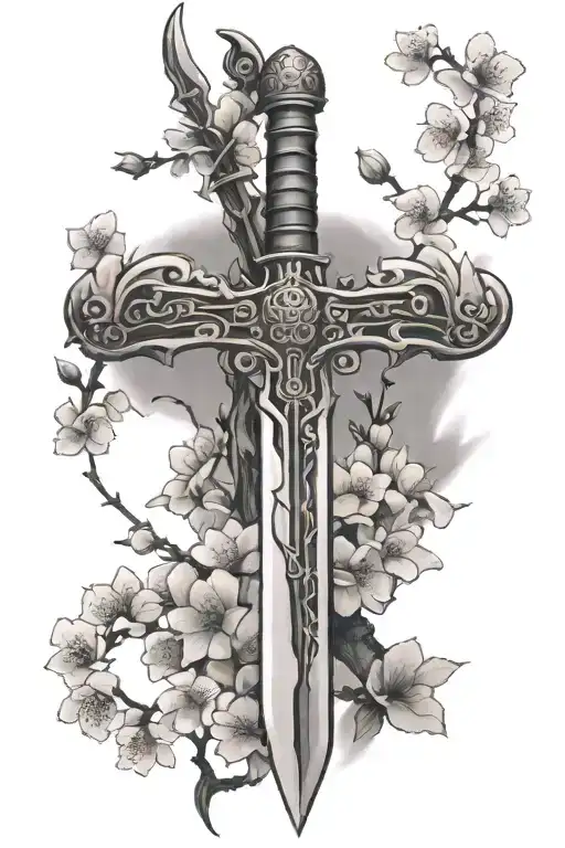Sword Surrounded By Cherry Blossoms