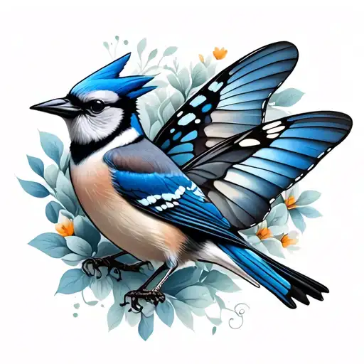 Butterfly And Blue Jay Bird Flying