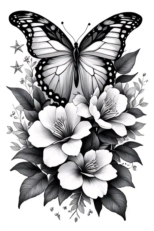 Stars Cherry Blossom Freesia Butterfly Mandala