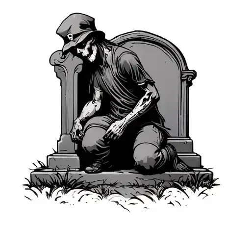 Kneeling At Tombstone