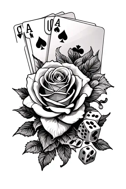 Roses And Playing Cards And Dice