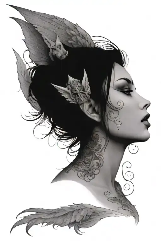 Attractive Half Angel Half Demon Woman