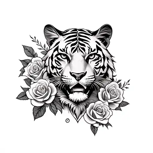 Knight In Tiger Face With Roses And A Clock