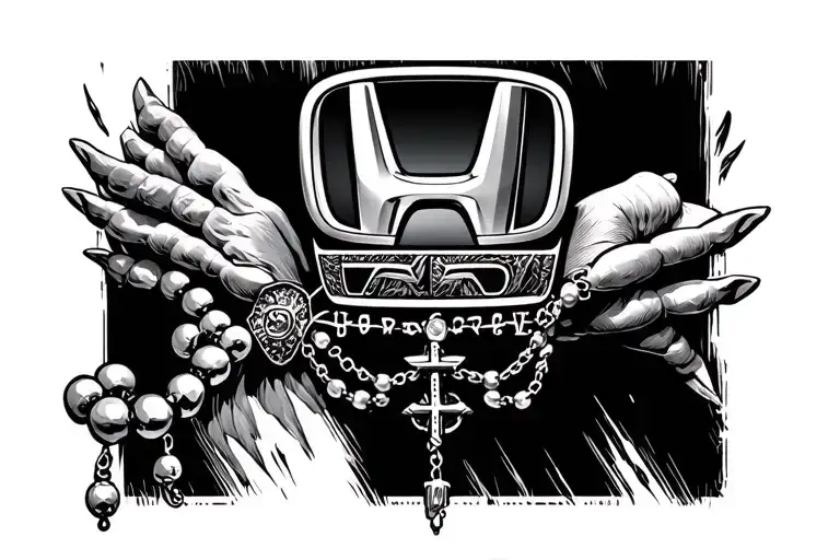 Honda Emblem Rosary Beads Going Down From Knee On Left Leg