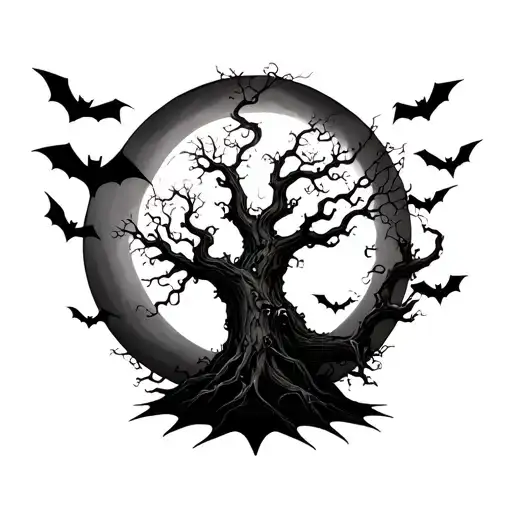 Poison Tree With Bats And Moon Surrounded