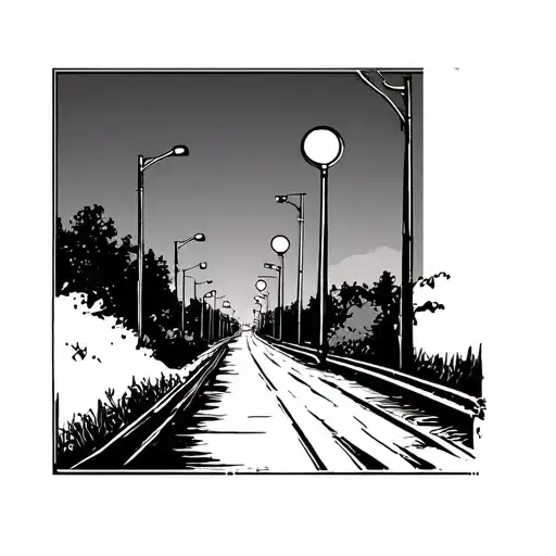 Street Lights Going Down The Road Design For An Arm Sleeve