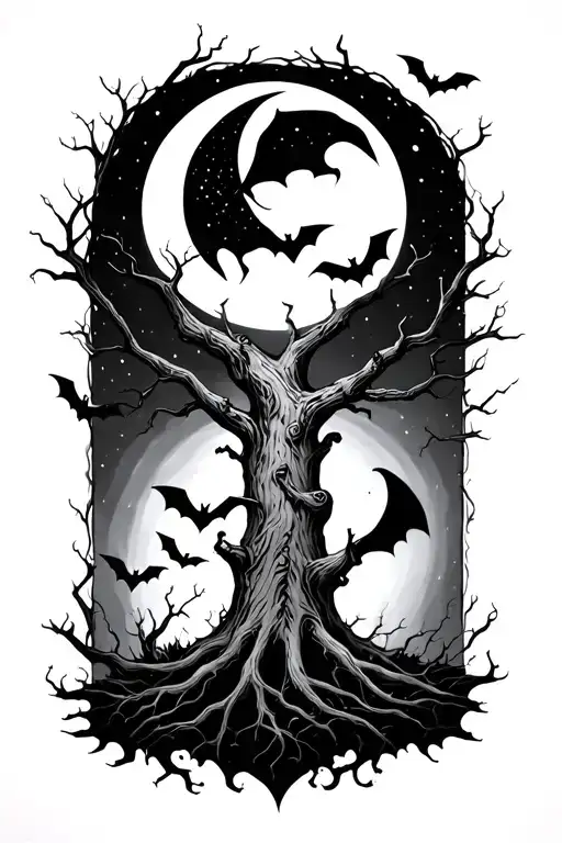 Poison Tree With Bats And Moon