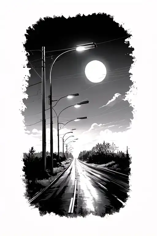 Street Lights Going Down The Road Design For An Arm Sleeve