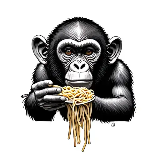 Vitruvian Monkey Eating Pasta
