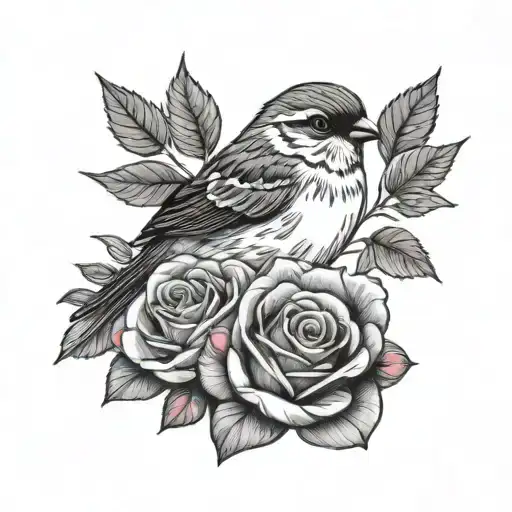 Sparrow And Roses Fine Line Minimalist