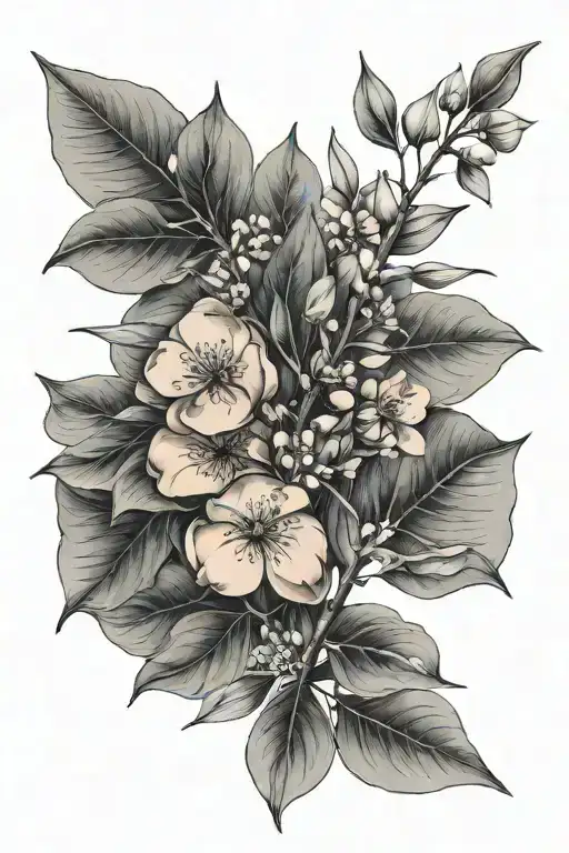 Eucalyptus Leaves And Peach Flowers