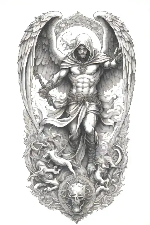 Hooded Arch Angel Defeating A Demon