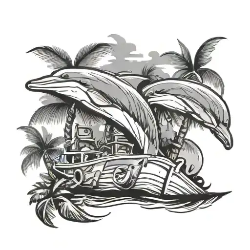 Palm Tree Dolphin Boat