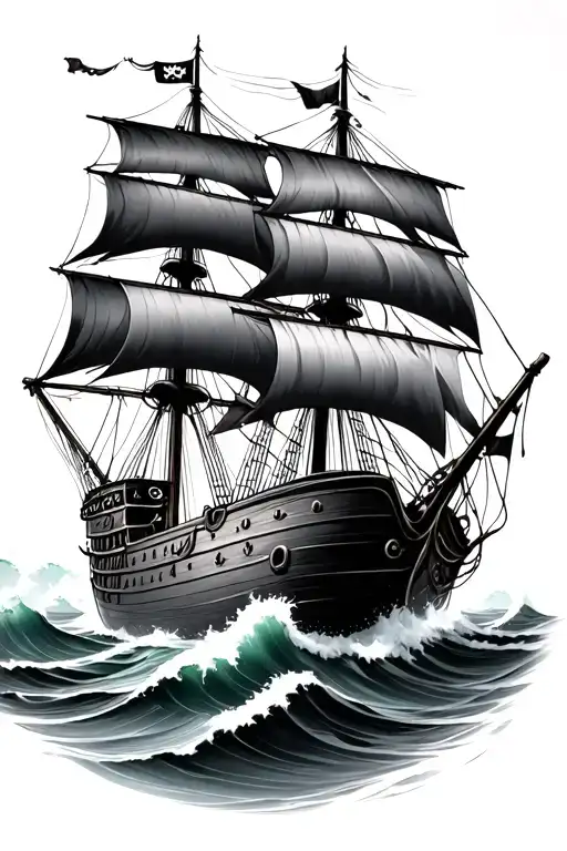 A Pirate Ship In Rough Waves Crashing