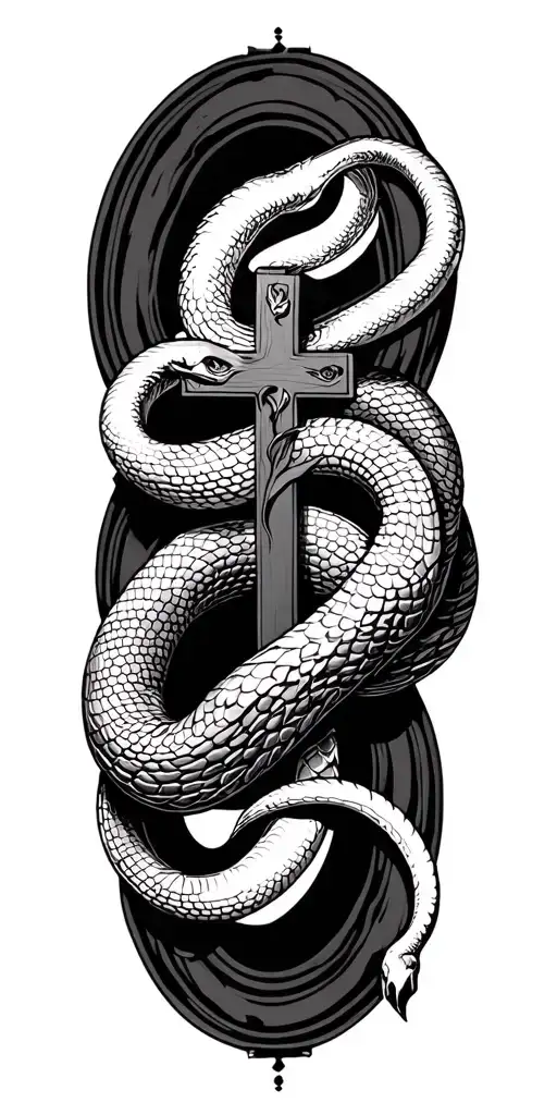 Vector Elongated Snake Silhouette Snakes Slithering Wrapped Around Crucifix Dark Blackwork Gothic
