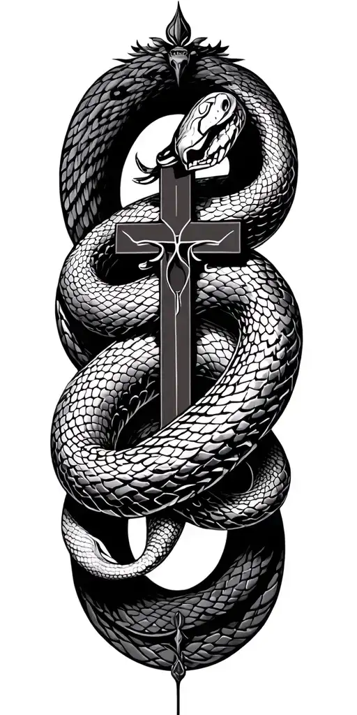 Vector Elongated Snake Silhouette Snakes Slithering Wrapped Around Crucifix Dark Blackwork Gothic