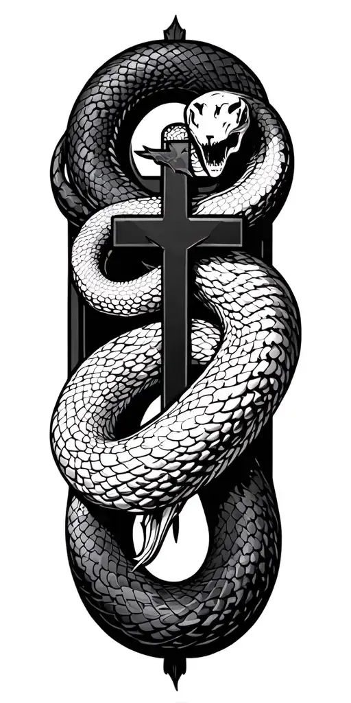 Vector Elongated Snake Silhouette Snake Bodies Wrapped Around Crucifix Dark Blackwork Gothic