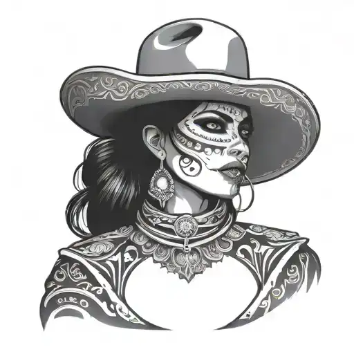 Charro Woman Silhouette With Pancho Fading Away