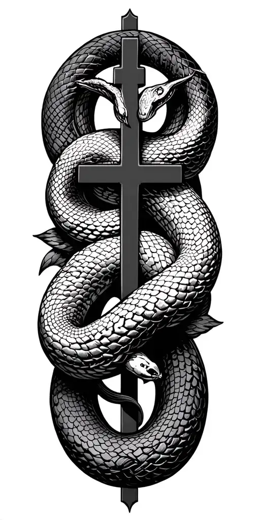 Vector Elongated Snake Silhouette Snake Bodies Wrapped Around Crucifix Dark Blackwork Gothic