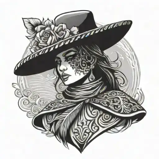 Charro Woman Silhouette With Pancho Fading Away