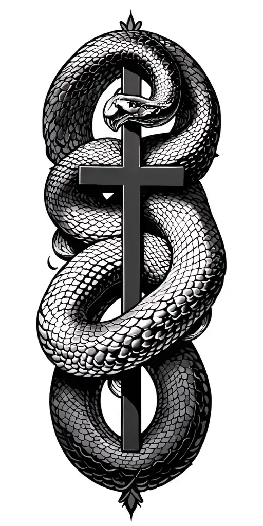 Vector Elongated Snake Silhouette Snake Bodies Wrapped Around Crucifix Dark Blackwork Gothic