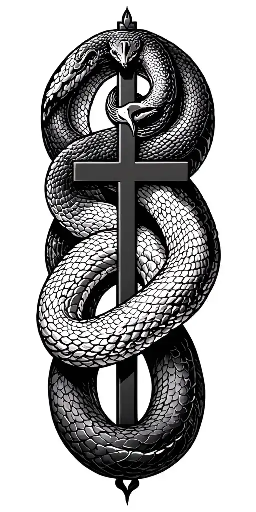 Vector Elongated Snake Silhouette Snake Bodies Wrapped Around Crucifix Dark Blackwork Gothic