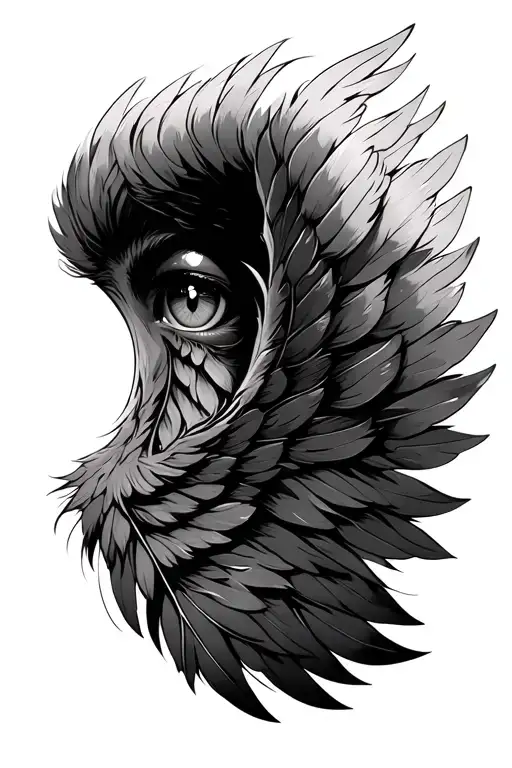 Angel Wing Consisting Of Folded Feathers And Eyes