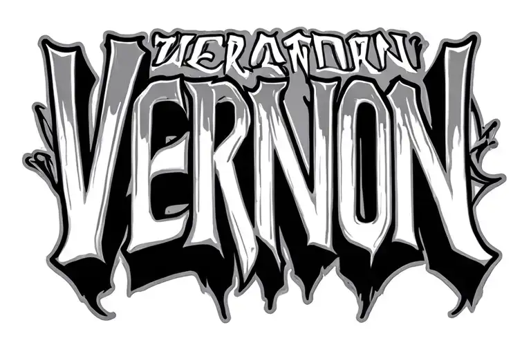 Cusive Block Lettered Font With The Name Vernon