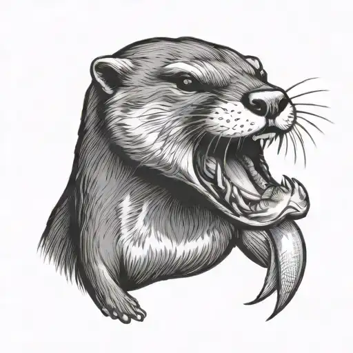 North American River Otter With Trout In His Mouth