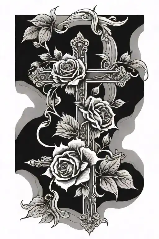 Cross With Roses In Background
