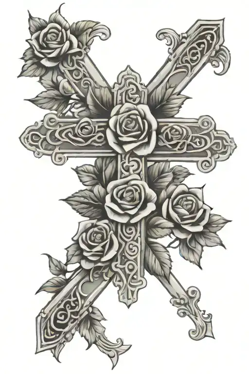 Chicano Cross With Roses In Background
