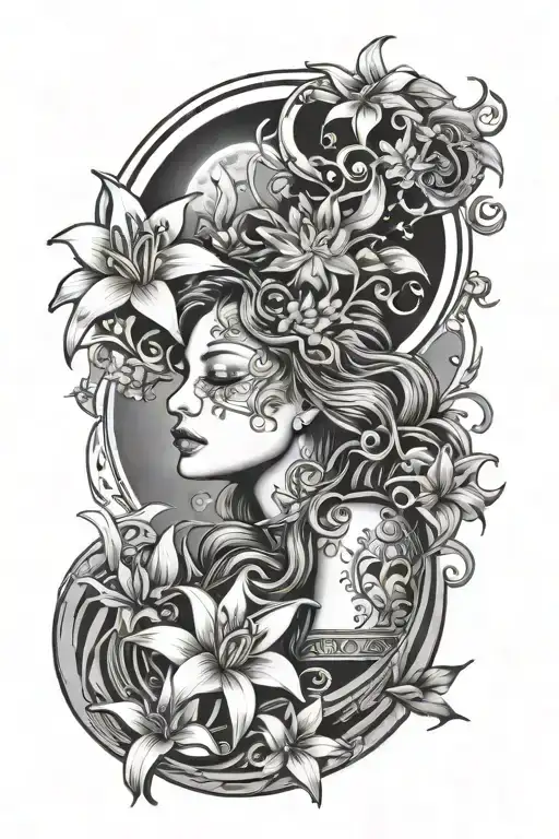 Tree Of Life Woman Holding Sun And Moon Lilly Flowers