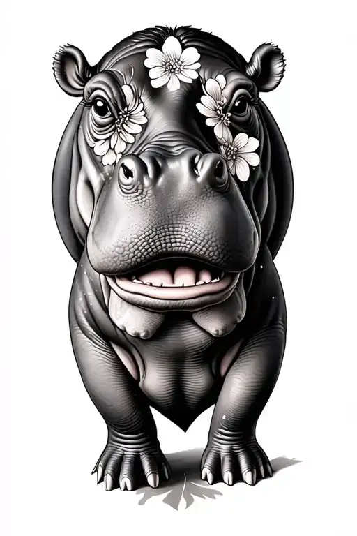 Hippo With Some Floral Pattern Incorporating Elements