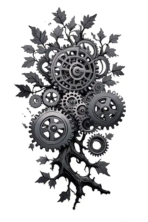 Tree Branch And Cogwheels