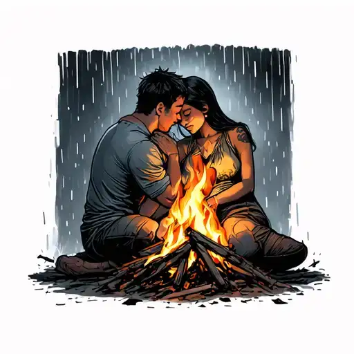 Me And My Boyfriend Sitting By A Fire With My Head On His Shoulder And It's Raining