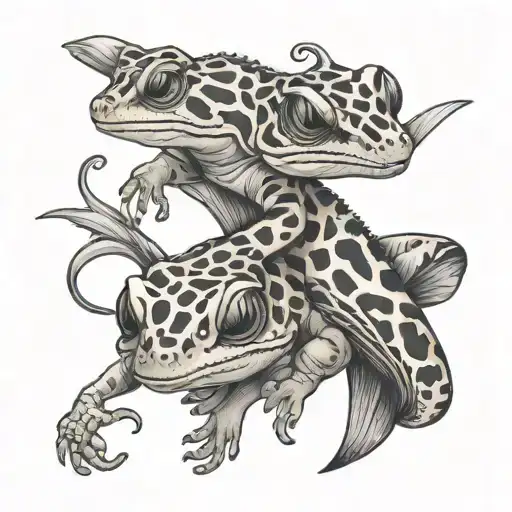 Crested Gecko And Leopard Gecko Intertwined