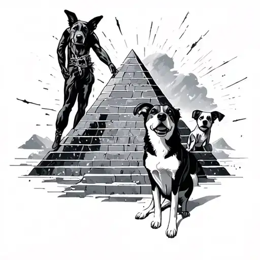 Pyramid Man Women Child And Dog
