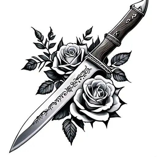 Knife And Roses With Cross